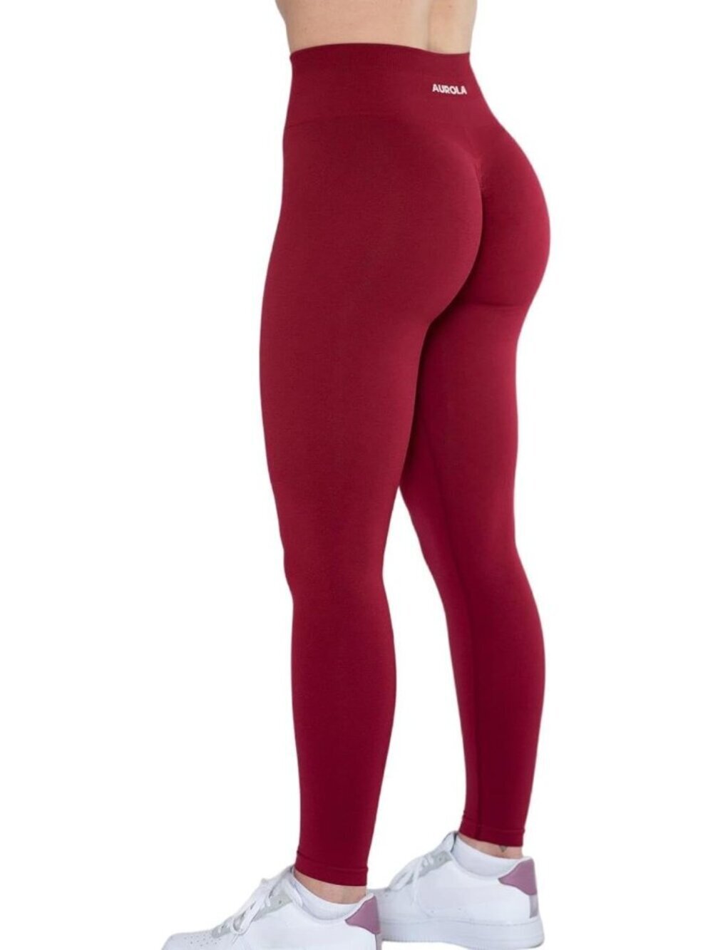 Women's Deep Red Seamless Scrunch Tights Tummy Control Workout Yoga Leggings